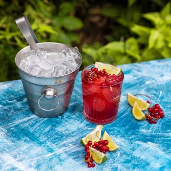 Lingonberry fruit with lime and ice in bucket