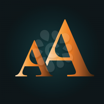 Aa letter logo. Gradient gold abstract concept with dark background