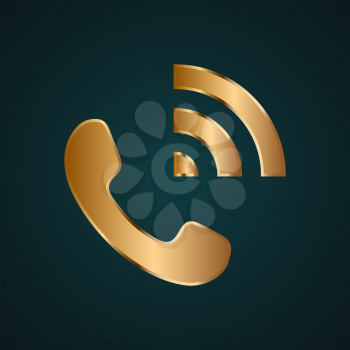 Call speaker icon vector logo. Gradient gold metal with dark background