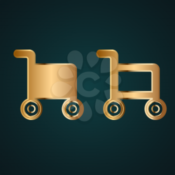 Filled and empty cart icon vector. Gradient gold metal with dark background