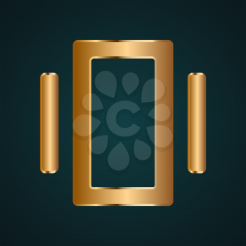 Rectangle center tool icon vector. Gradient gold metal with dark background