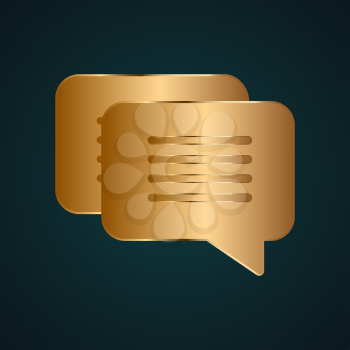Chat, communicate icon vector logo. Gradient gold metal with dark background