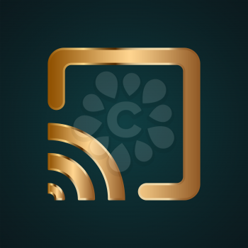 Chorme cast icon vector logo. Gradient gold metal with dark background