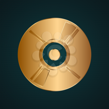 DVD diamond icon vector logo. Gradient gold metal with dark background