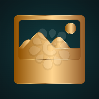 Mountain nature icon vector logo isolated. Gold metal with dark background