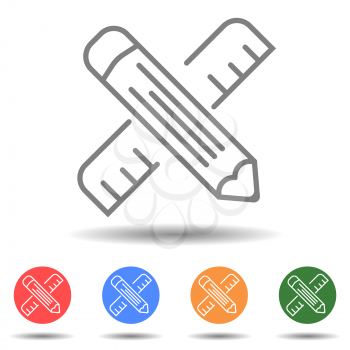 Crossed pencil and ruler icon vector isolated