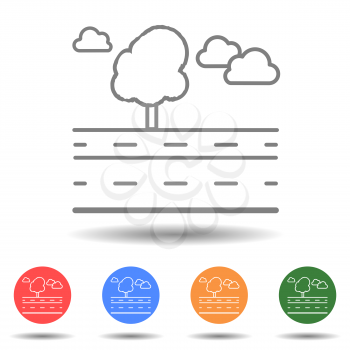 Road with tree and cloud icon vector