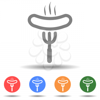 Grilled sausage on fork vector icon