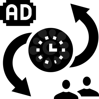 advertise to buyers clients converter glyph icon vector. advertise to buyers clients converter sign. isolated contour symbol black illustration