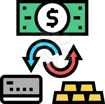 cash exchange on gold and electronic money color icon vector. cash exchange on gold and electronic money sign. isolated symbol illustration