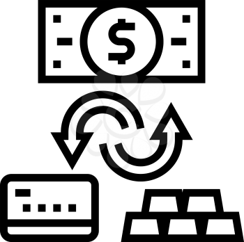 cash exchange on gold and electronic money line icon vector. cash exchange on gold and electronic money sign. isolated contour symbol black illustration