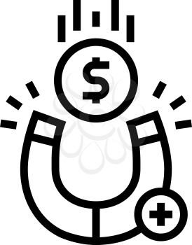 magnetic attracting money line icon vector. magnetic attracting money sign. isolated contour symbol black illustration