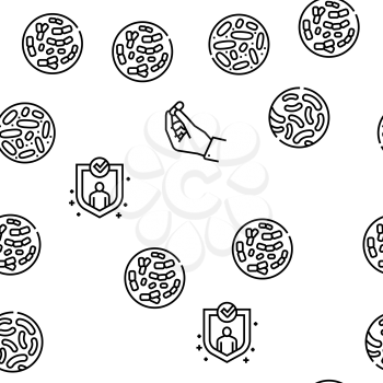 Probiotics Bacterium Vector Seamless Pattern Thin Line Illustration