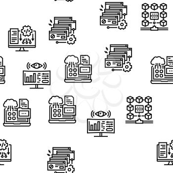 System Work Process Vector Seamless Pattern Thin Line Illustration