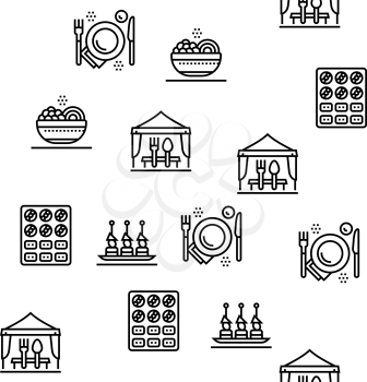 Catering Food Service Vector Seamless Pattern Thin Line Illustration