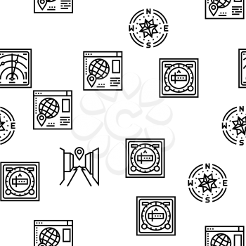 Map Location System Vector Seamless Pattern Thin Line Illustration
