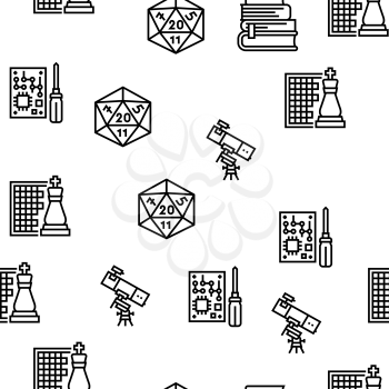 Geek, Nerd And Gamer Vector Seamless Pattern Thin Line Illustration