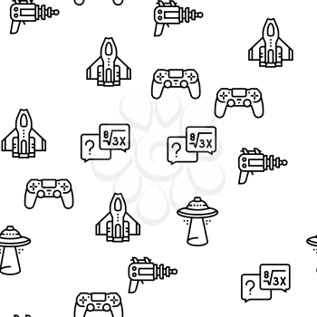 Geek, Nerd And Gamer Vector Seamless Pattern Thin Line Illustration