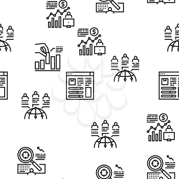 Market Research And Analysis Vector Seamless Pattern Thin Line Illustration