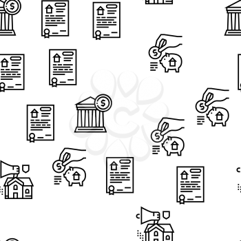 Mortgage Real Estate Vector Seamless Pattern Thin Line Illustration