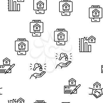 Mortgage Real Estate Vector Seamless Pattern Thin Line Illustration