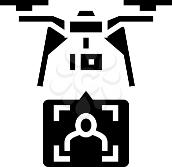 drone delivery and identificate with face id technology glyph icon vector. drone delivery and identificate with face id technology sign. isolated contour symbol black illustration