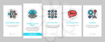 Neural Network And Ai Onboarding Mobile App Page Screen Vector. Biological And Binary Neural Network, Mathematical And Artificial Model, Algorithm And Learn Illustrations