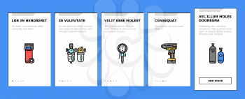 Air Compressor Tool Onboarding Mobile App Page Screen Vector. Screw And Piston, Membrane And Centrifugal, Diesel And Rotary Compressor Equipment Illustrations