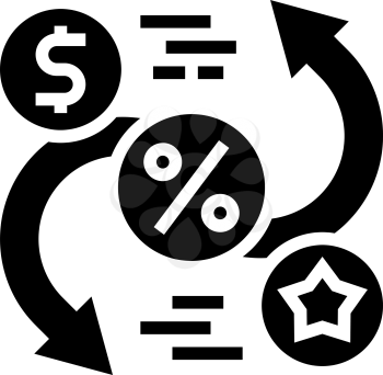 exchange money on bonus glyph icon vector. exchange money on bonus sign. isolated contour symbol black illustration