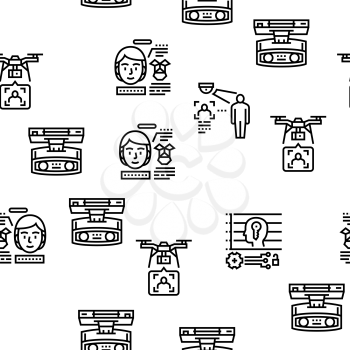 Face Id Technology Vector Seamless Pattern Thin Line Illustration