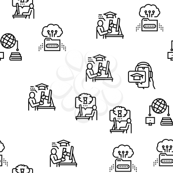 Online Education Book Vector Seamless Pattern Thin Line Illustration