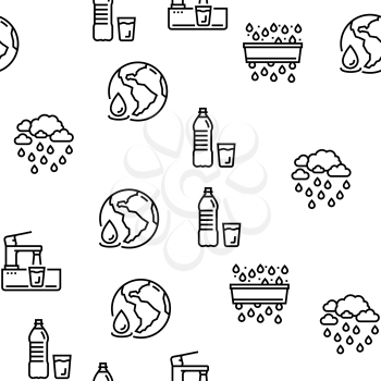 Water Purification Vector Seamless Pattern Thin Line Illustration