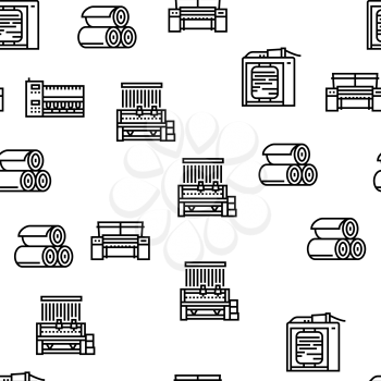 Textile Production Collection Icons Set Vector. Silk Thread And Clothing Textile Production, Sewing Machine And Factory Industrial Equipment Black Contour Illustrations