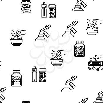 Homeopathy Medicine Collection Icons Set Vector. Medicaments And Vitamins Prepared From Natural Bio Plant, Homeopathy Pills And Drug Container Black Contour Illustrations