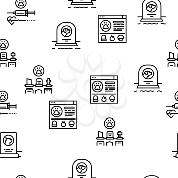 Pet Funeral Cemetery Vector Seamless Pattern Thin Line Illustration