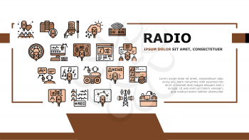 Radio Studio Podcast Landing Web Page Header Banner Template Vector. Auto Radio And News, Advertising And Weather, Horoscope And Music, Building And Command Illustration