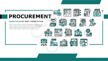 Procurement Process Landing Web Page Header Banner Template Vector. Procurement Warehouse And Contract, Purchase Requisition And Budget Approval Illustration