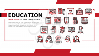 Online Education Book Landing Web Page Header Banner Template Vector. Online Education Lesson And Library, Internet Test And Examination, Student Graduate Illustration