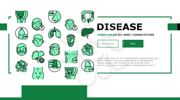 Disease Human Organ Landing Web Page Header Banner Template Vector. Colitis And Breast Gynecomastia, Hemorrhoids And Glossitis, Cryptorchidism And Systole Disease Illustration