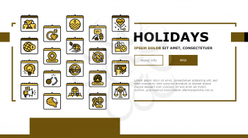 World Holidays Event Landing Web Page Header Banner Template Vector. Global Family And Women Day, Tolerance And Democracy, Red Cross And Water Holidays Illustration