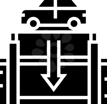 elevator lowering car on underground parking line icon vector. elevator lowering car on underground parking sign. isolated contour symbol black illustration