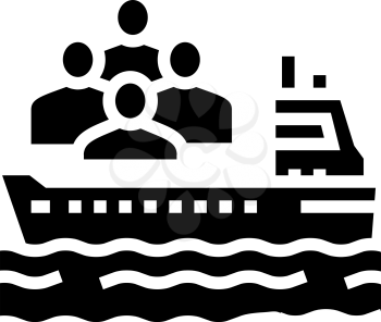 ship transportation refugee glyph icon vector. ship transportation refugee sign. isolated contour symbol black illustration