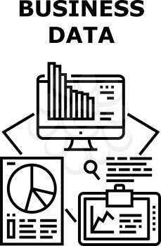 Business Data Vector Icon Concept. Business Data Research Financial Market Information And Analyzing Infographic Of Company Income. Finance Management And Earning Black Illustration