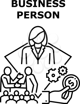 Business Person Vector Icon Concept. Businessman Talking And Conversation About Deal With Business Person. Businesswoman Earning Money In Financial Company Enterprise Black Illustration