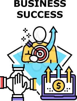 Business Success Vector Icon Concept. Business Success Goal Achievement And Earning Money In Internet Online, Coworking And Teamwork In Company. Businessman Success Work Color Illustration