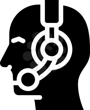 operator call center worker with headphones glyph icon vector. operator call center worker with headphones sign. isolated contour symbol black illustration