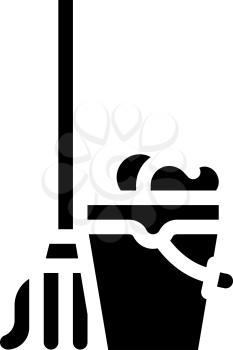 mop with bucket glyph icon vector. mop with bucket sign. isolated contour symbol black illustration