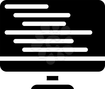 coding on computer screen glyph icon vector. coding on computer screen sign. isolated contour symbol black illustration