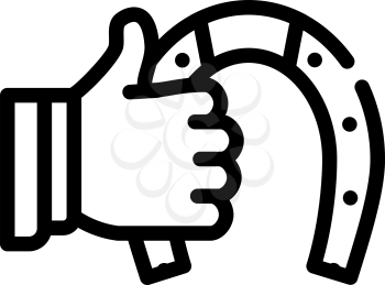 hand holding horseshoe line icon vector. hand holding horseshoe sign. isolated contour symbol black illustration