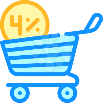 cashback percentage in shop cart color icon vector. cashback percentage in shop cart sign. isolated symbol illustration